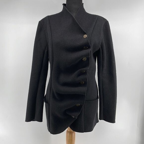 REBECCA King asymmetrical button jack sweater button wool blend minimalist sz S - Picture 4 of 14